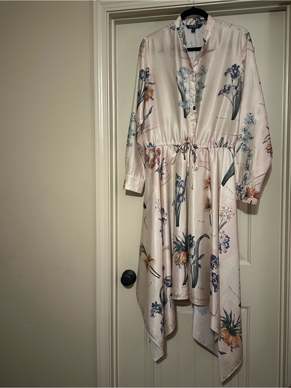 Ralph Lauren Pale Pink Floral Drawstring Shirt Dress